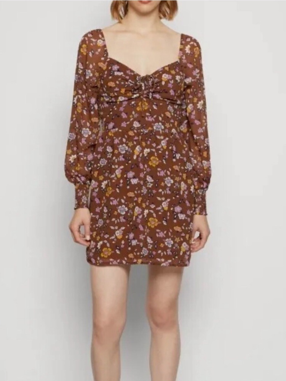 Hollister Brown Floral Peasant Mini Dress